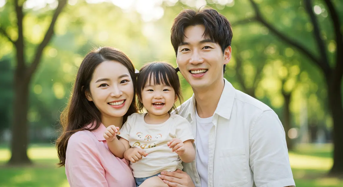 아이와 아빠, 엄마 가족이 함께 웃고있는 이미지