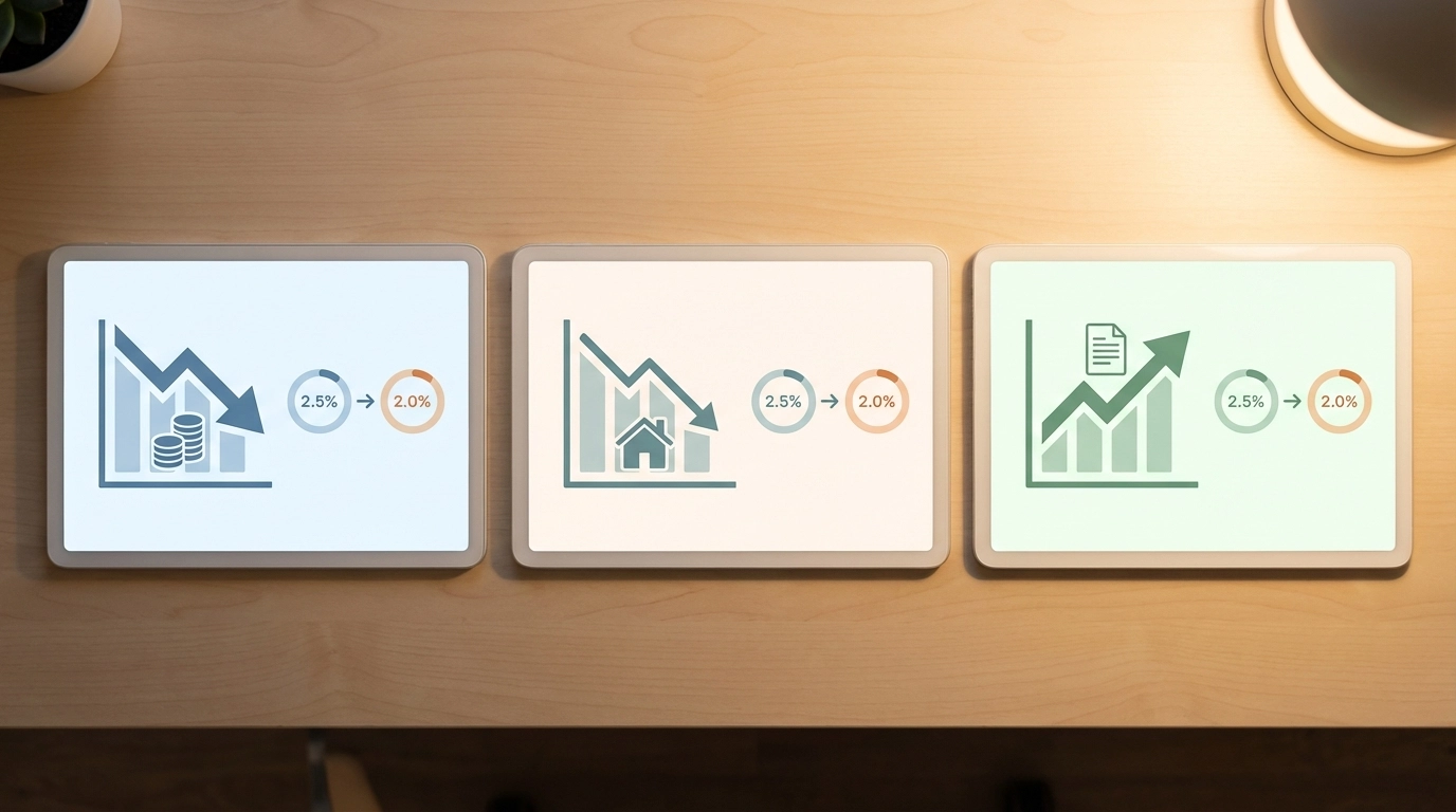 기준금리 2.0% 중간 인하 시나리오의 예금&middot;대출&middot;집값 시뮬레이션 비교