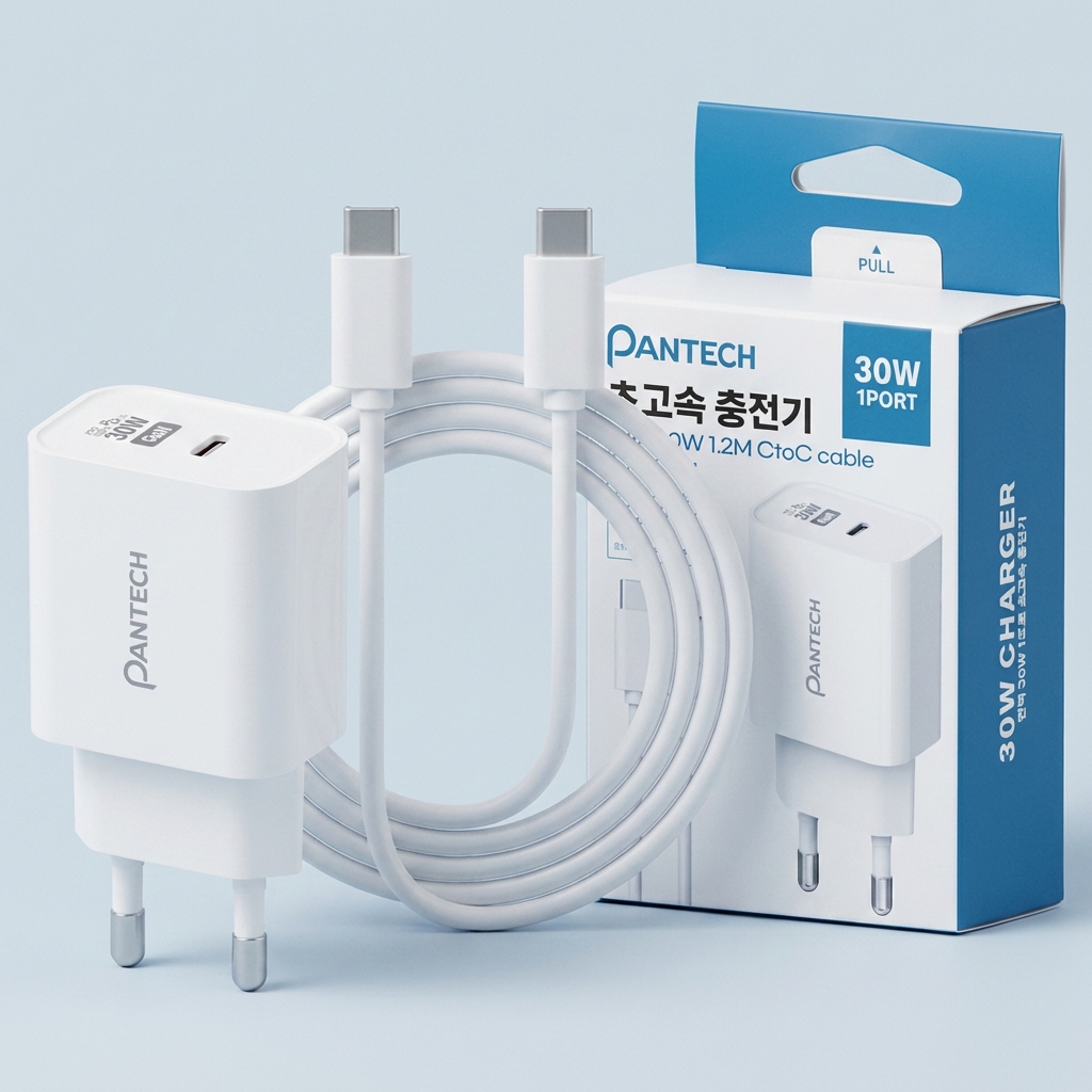 팬택 30W 1포트 C타입 초고속 충전기 + 60W CtoC 케이블, 1.2m, 1개 | 토스쇼핑