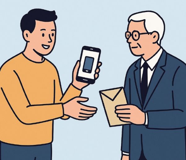 중고핸드폰 거래하는 장면