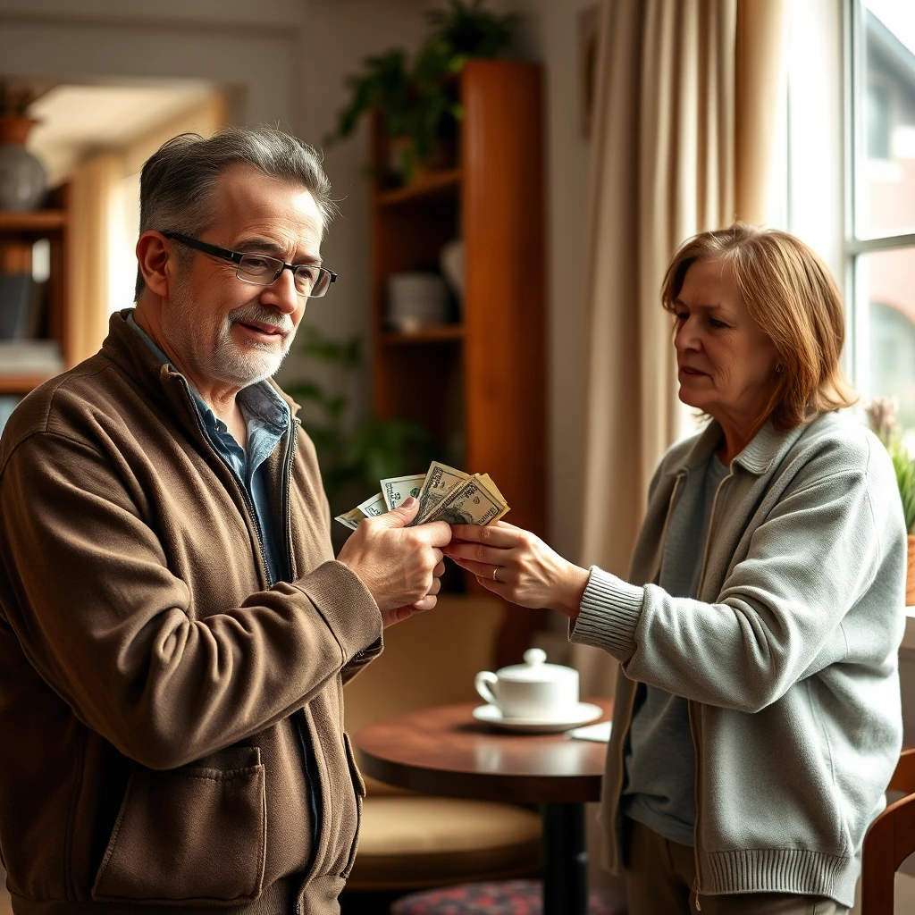 남녀가 돈을 빌려주는 모습