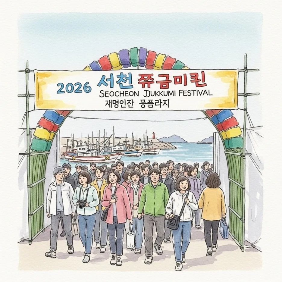 활기찬 서천 쭈꾸미 축제 입구의 모습