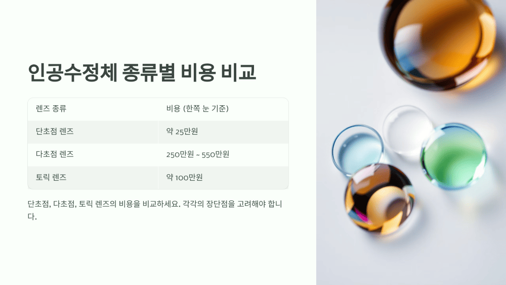 인공수정체 종류별 비용 비교
