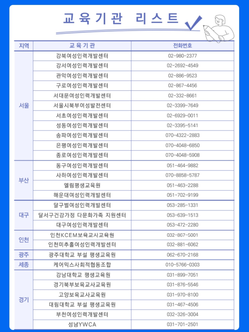 아이돌보미(베이비시터) 교육기관리스트