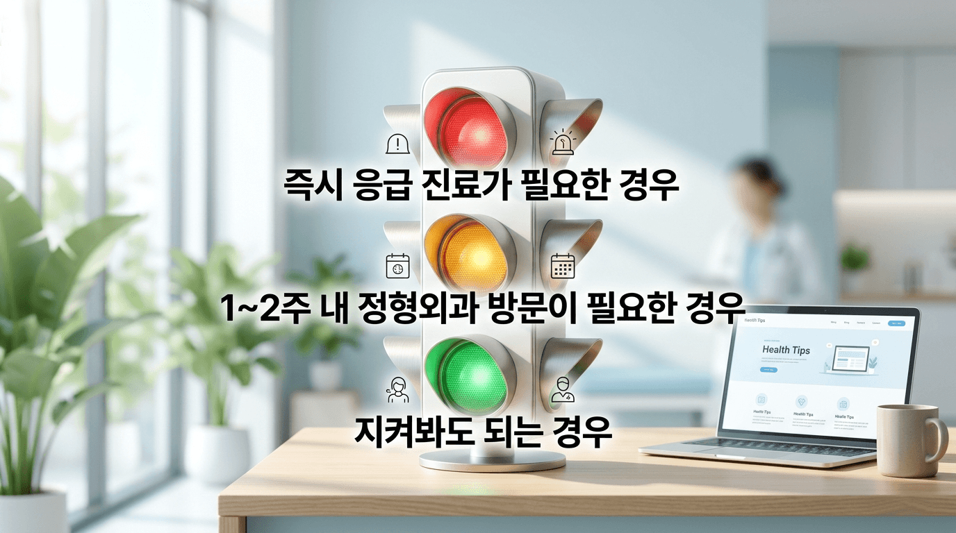지켜봐도 되는 경우와 병원 가야 하는 경우를 신호등 색상으로 구분한 인포그래픽
