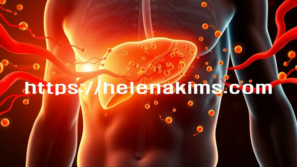 남성의 신체 내에 간의 형상과 주변으로는 혈관들의 모습