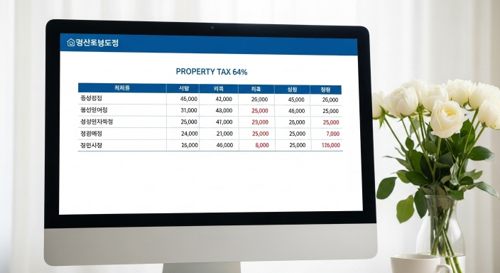 재산세 세율표가 컴퓨터 화면에 표시된 모습