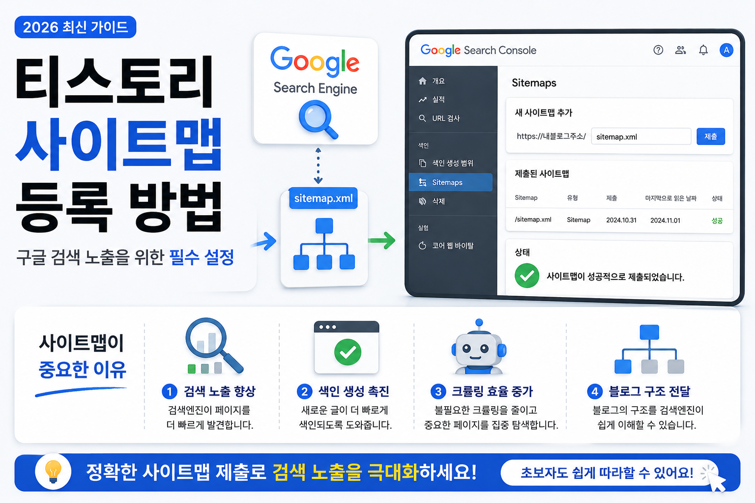 티스토리 사이트맵 등록 방법과 Google Search Console 제출 과정 안내