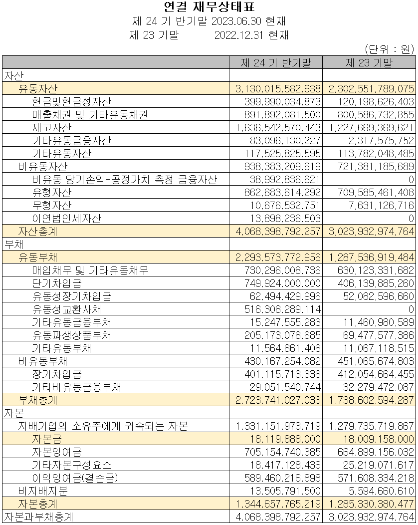 엘앤에프 - 재무상태표