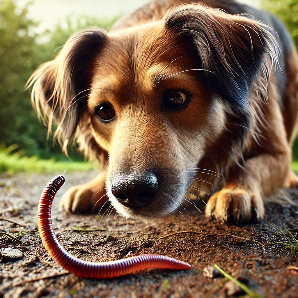 강아지가 지렁이