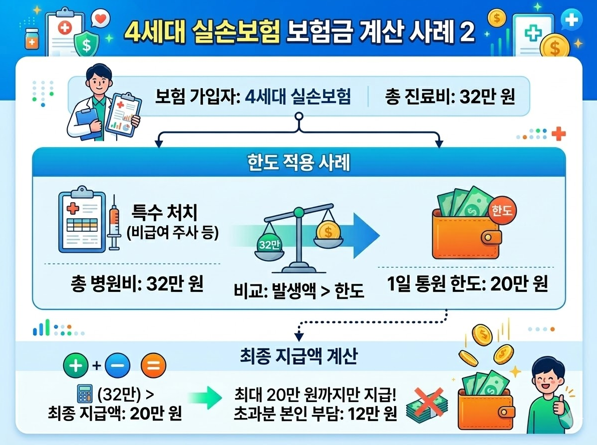 4세대 실손보험 통원 한도 초과 시 보험금 지급 방식 설명 사례