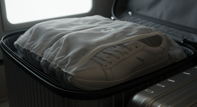 부피를 줄여 간단히 신발을 보관하는 신발 커버 또는 더스트백