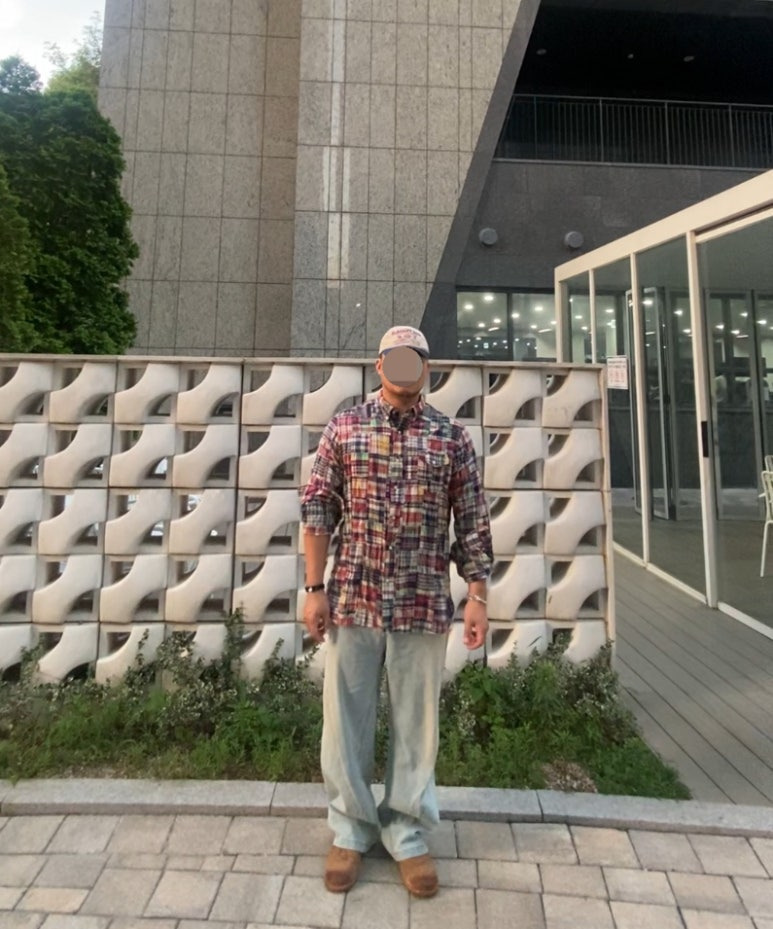 데일리룩('26. 7. 13.)곤니치와봉쥬르 빈티지 워싱 투톤 볼캡, 폴로랄프로렌 패치워크 마드라스 클래식핏 린넨셔츠, 에러스익셉티드 연청데님팬츠, 야세 YASE 스웨이드 더비슈즈
