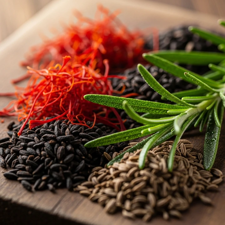 항염 및 항산화 성분이 풍부한 천연 향신료와 허브들