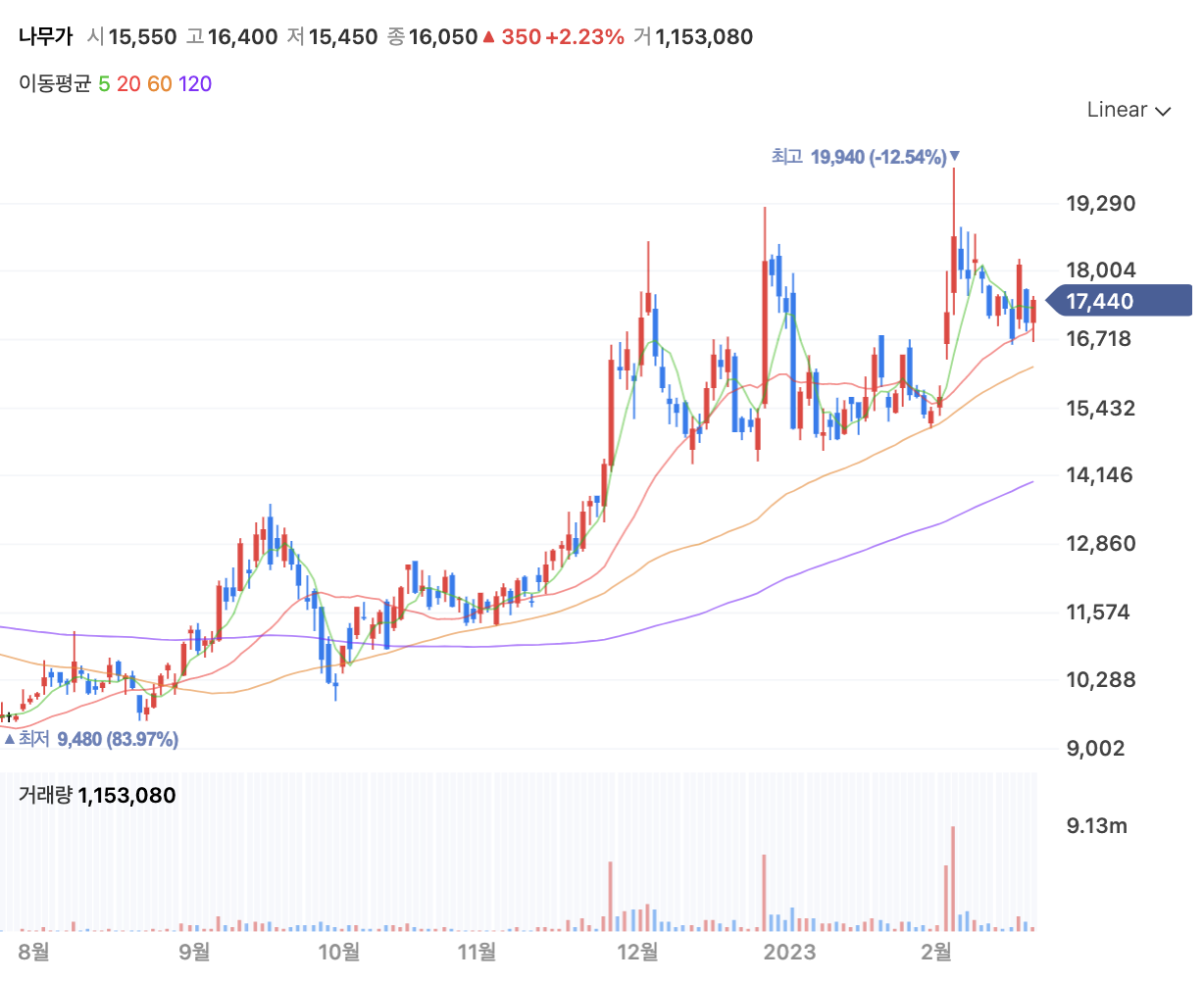 나무가-주가-일간-차트
