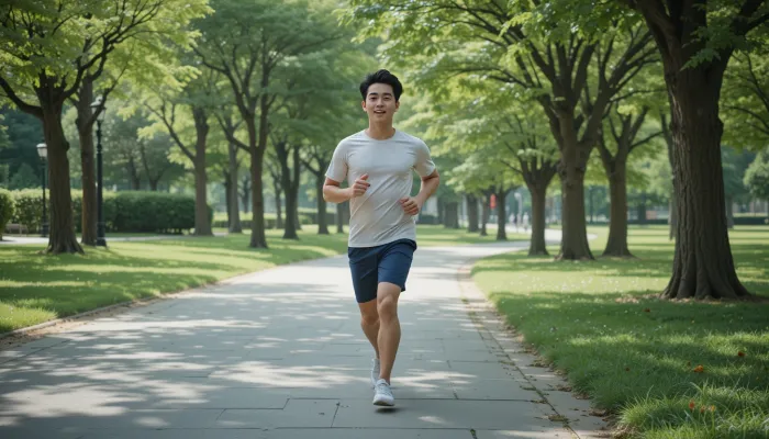 비타민B3 효능 덕분에 활력 있게 조깅하는 남성의 모습