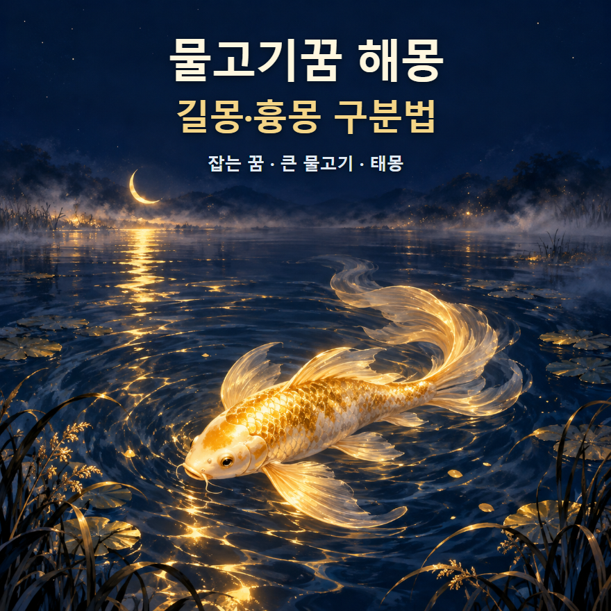 물고기꿈 해몽, 물의 상태와 마지막 장면을 함께 읽는 남색금빛 AI 일러스트