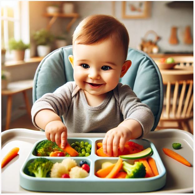 아기가 스스로 음식을 집어 먹는 행복한 순간