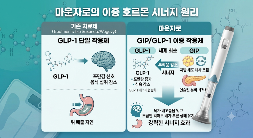 마운자로의 GIP/GLP 이중 호르몬 시너지 원리