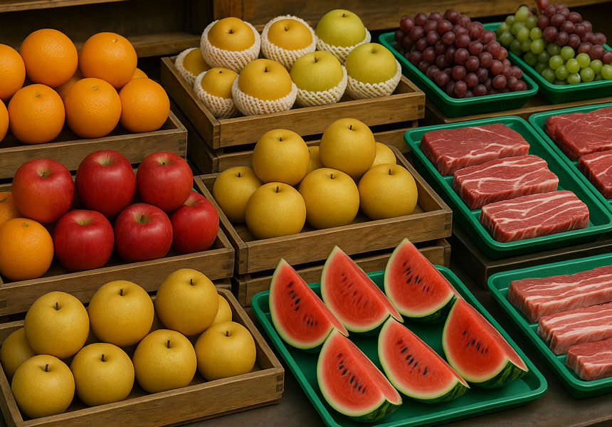 추석 명절 물가 상승, 과일과 정육 가격 동향을 보여주는 전통시장