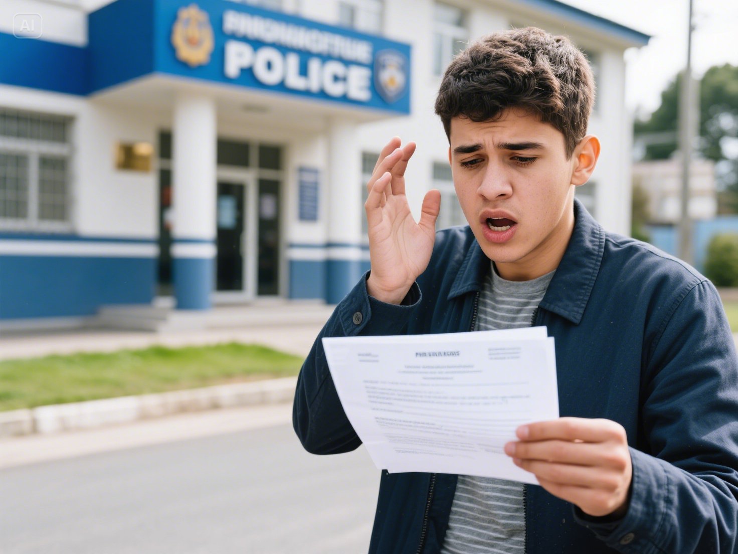 경찰서에서 온 통지서를 받고 당황하는 청년
