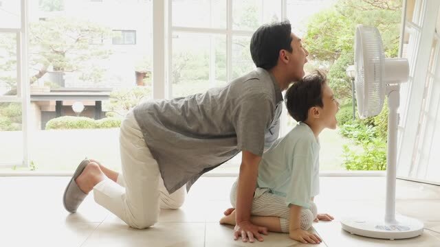 선풍기 쐬는 모습 사진