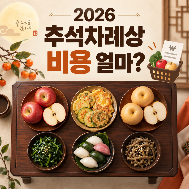 2026 추석차례상 비용과 차례상 준비물을 한눈에 보여주는 장보기 이미지