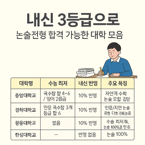 내신 3등급으로 논술전형 합격 가능한 대학 모음