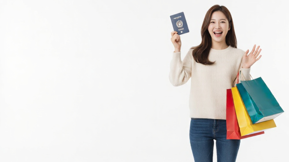 외국인 관광객 부가세 환급 혜택을 받고 웃고 있는 여성.