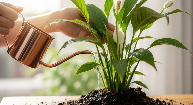 spathiphyllum-watering-moist-soil