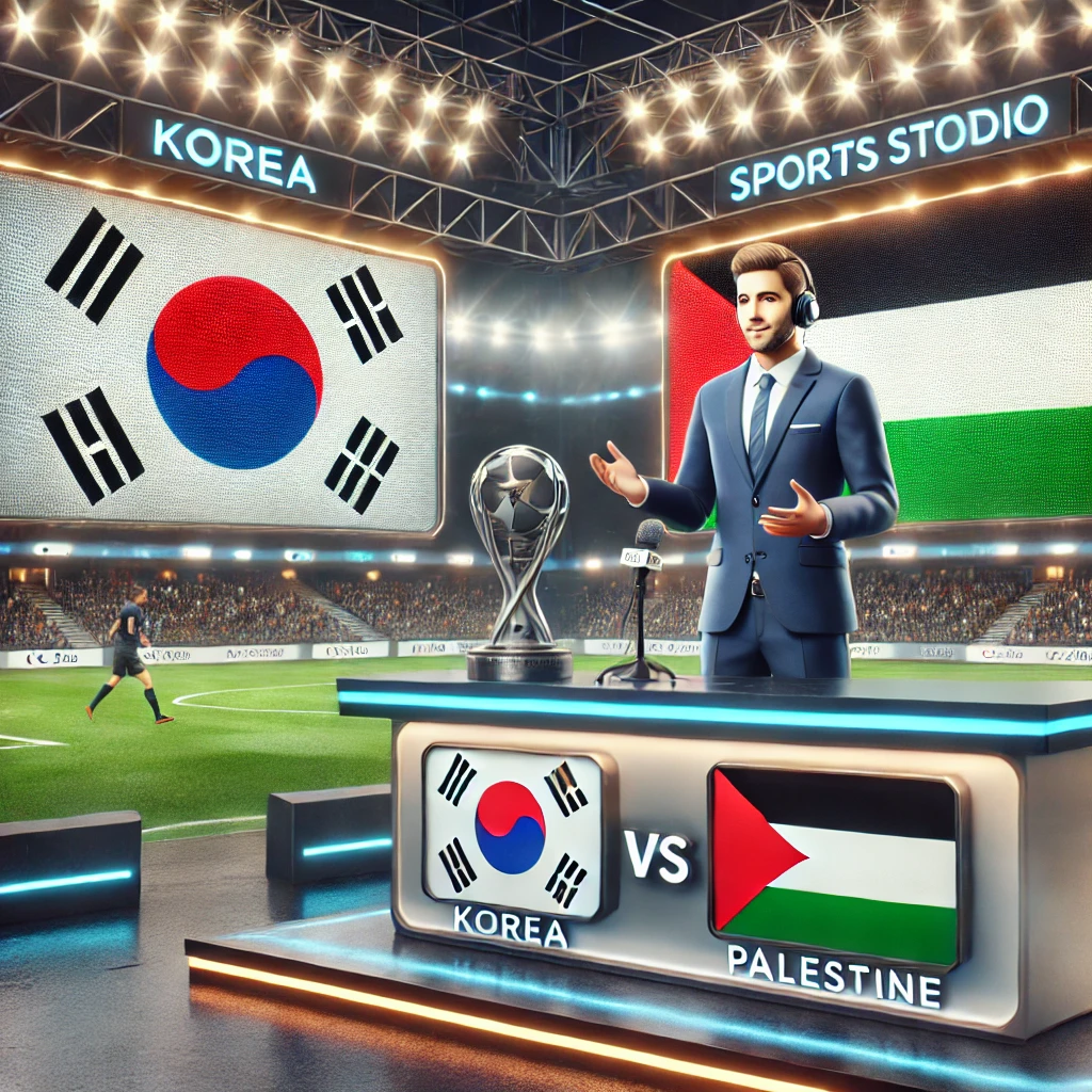 한국, 팔레스타인 축구 중계에 대한 AI 이미지