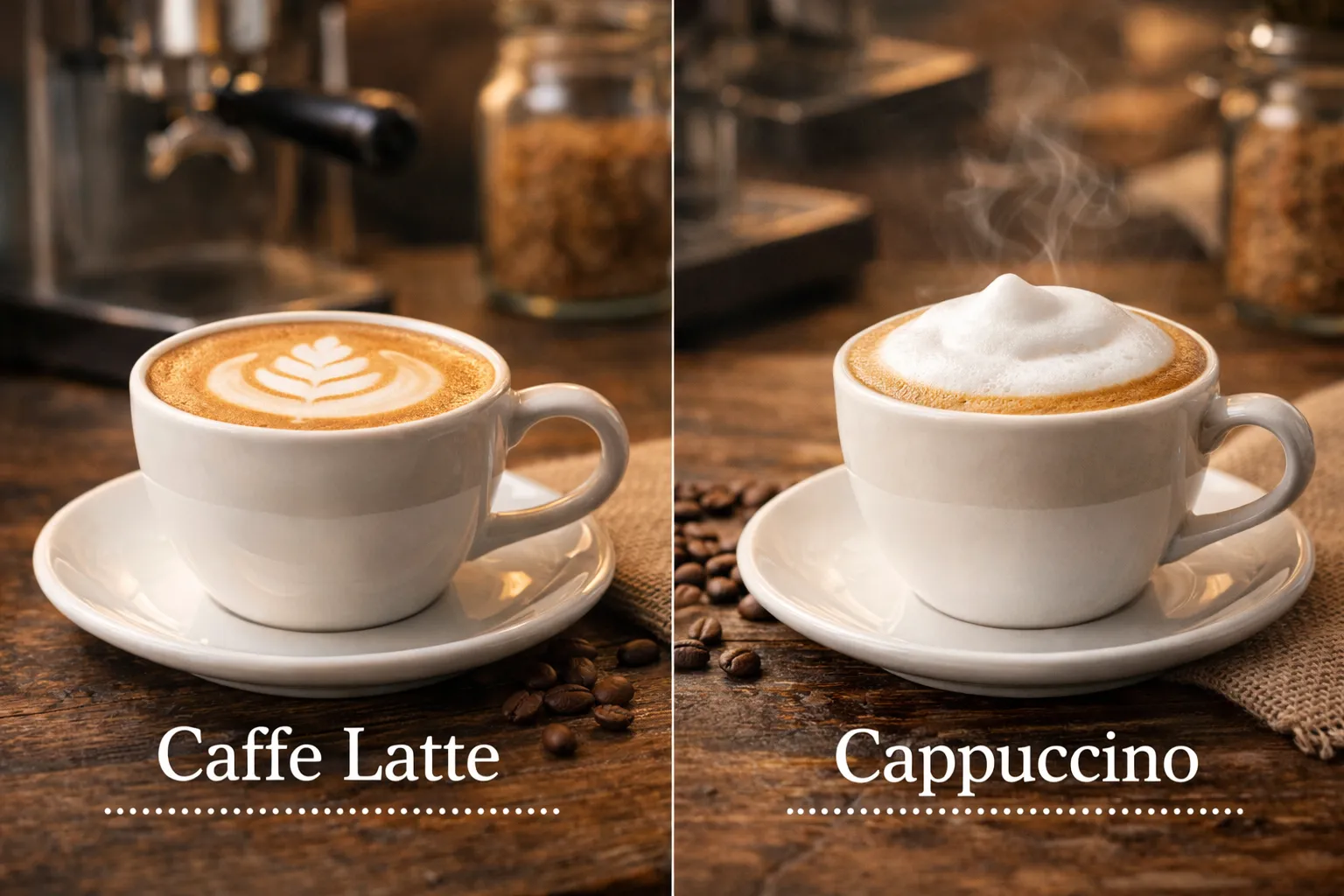 카페라떼와 카푸치노 차이 (우유거품 비율, 스팀 시간, 벨벳 질감)