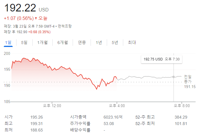 테슬라 주가 종가