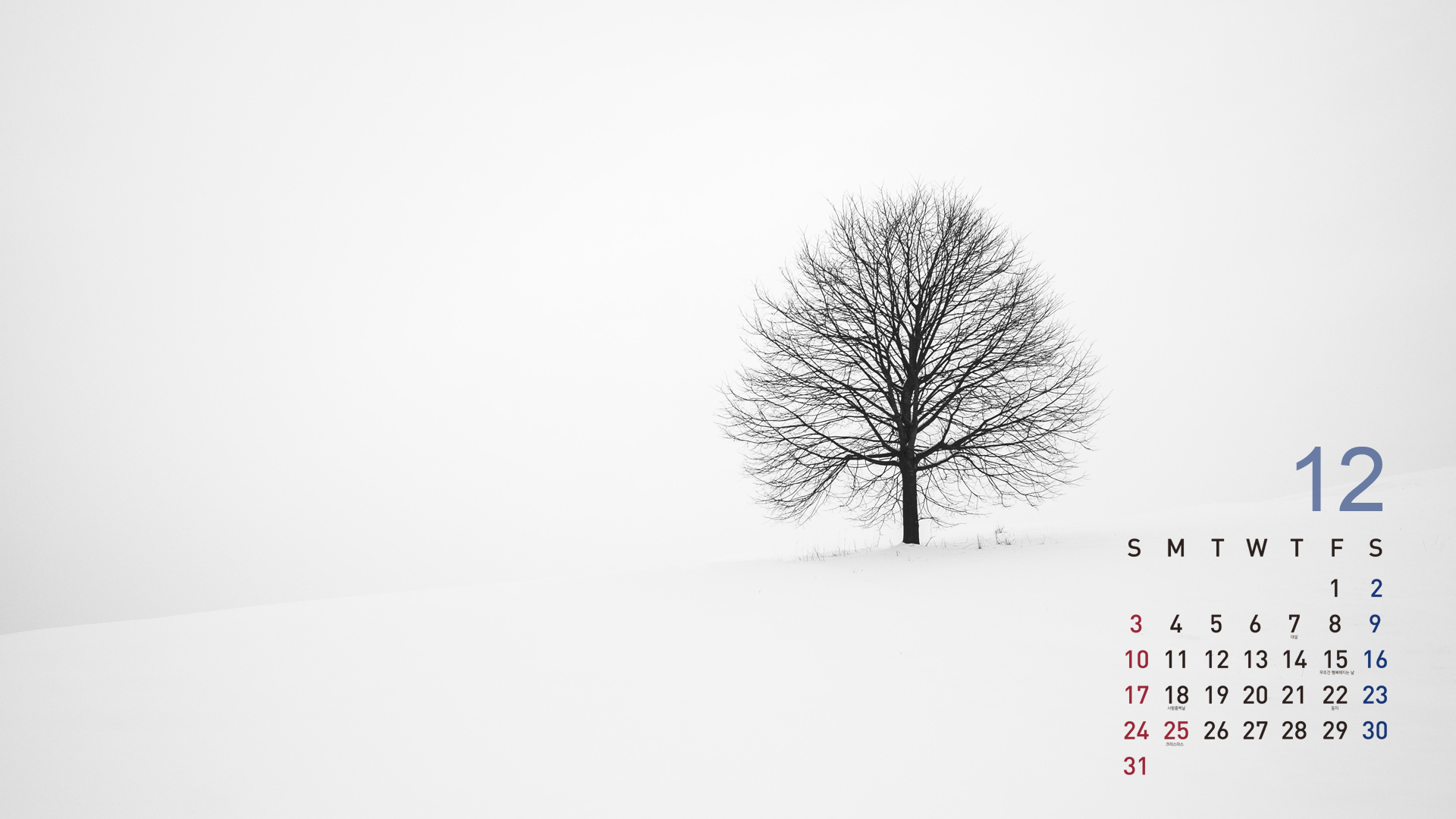 PC배경화면12월 달력 무료다운 눈덮힌 들판