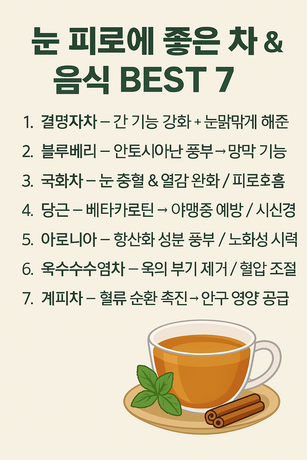 눈 피로에 좋은 차 &amp; 음식 BEST 7 ❘ 시력 지키는 자연 치유 루틴