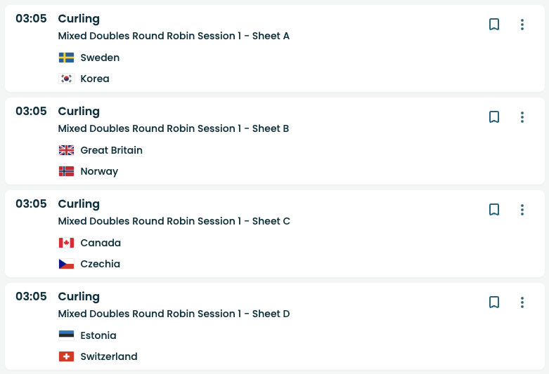 2026년2월5일 컬링 한국팀 믹스더블 스케쥴