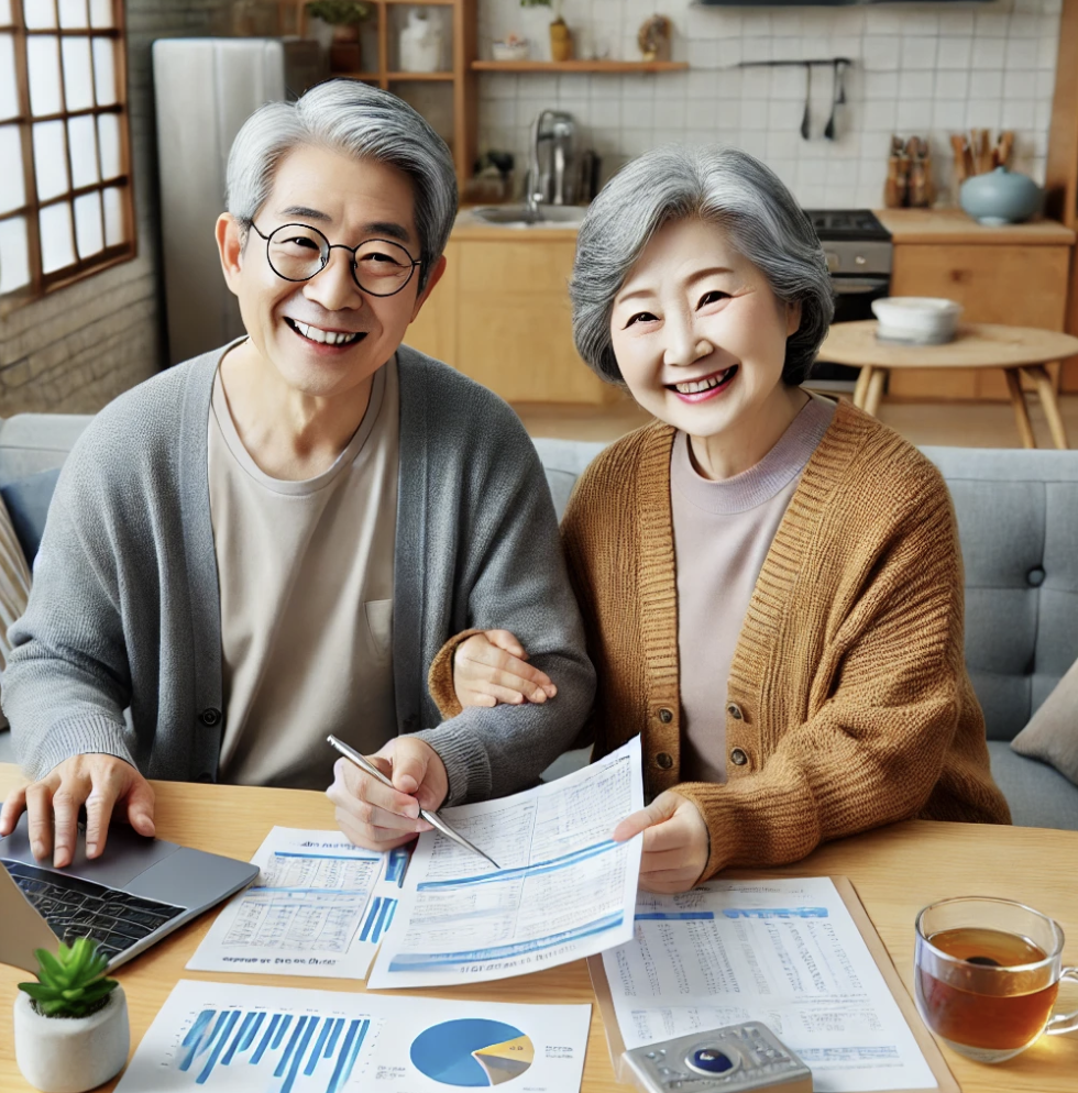 연금을 확인하는 행복한 부부