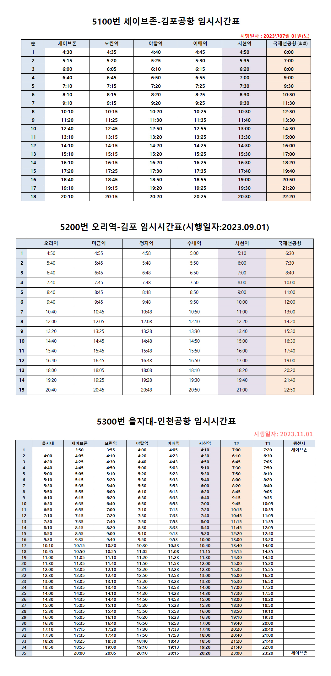5100 5200 5300 최신 시간표