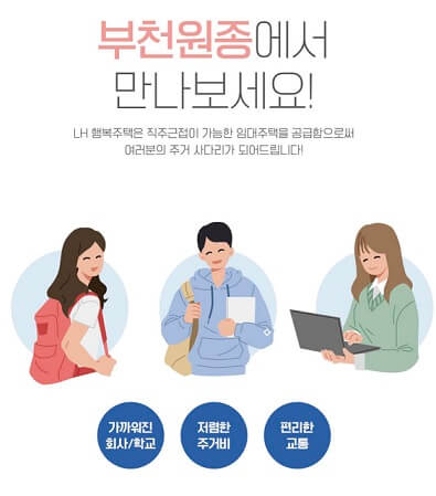 LH 청약센터 행복주택 입주자 모집공고 부천원종 A-1블록 421세대