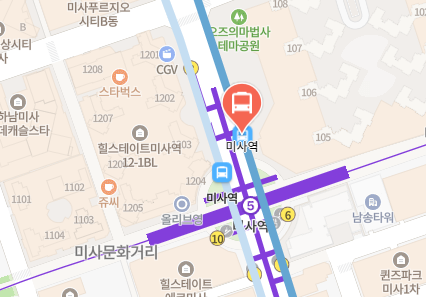 미사역에서 인천공항 리무진 공항버스(8849번) 지도 위치