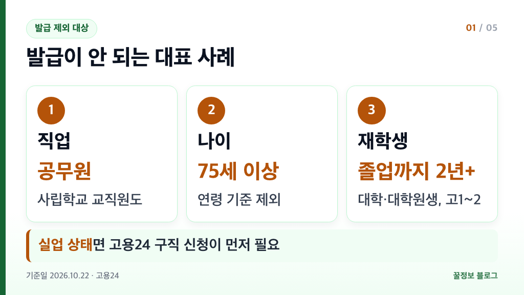 내일배움카드 발급 제외 대상 공무원 사립학교 교직원 75세 이상 재학생 대기업 근로자 요약