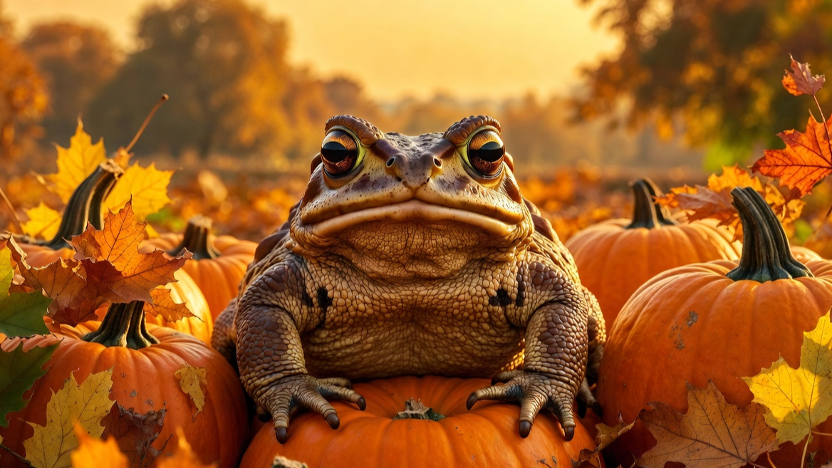 수확의 계절, 친환경 농업의 성공을 상징하는 평화로운 두꺼비 이미지