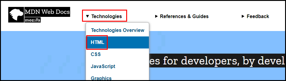 MDN 사이트 상단 메뉴