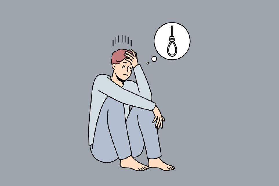 목을메어-자살을-하려고-고민하며-쪼그려-앉아-있는-남자-그림