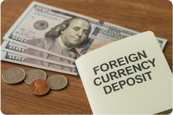 외환예금통장과 외화 지폐