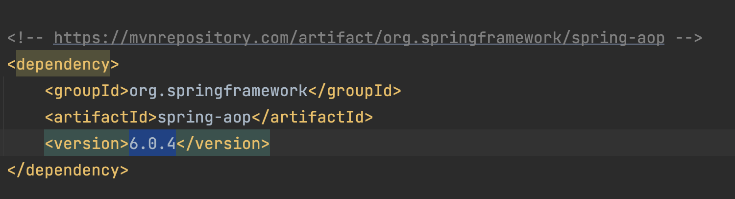 스프링-aop-디펜던시-설정모습이다.