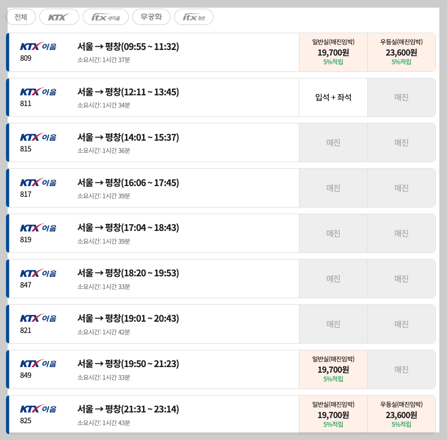 평창역 KTX 시간표 서울역 등 3분 총정리