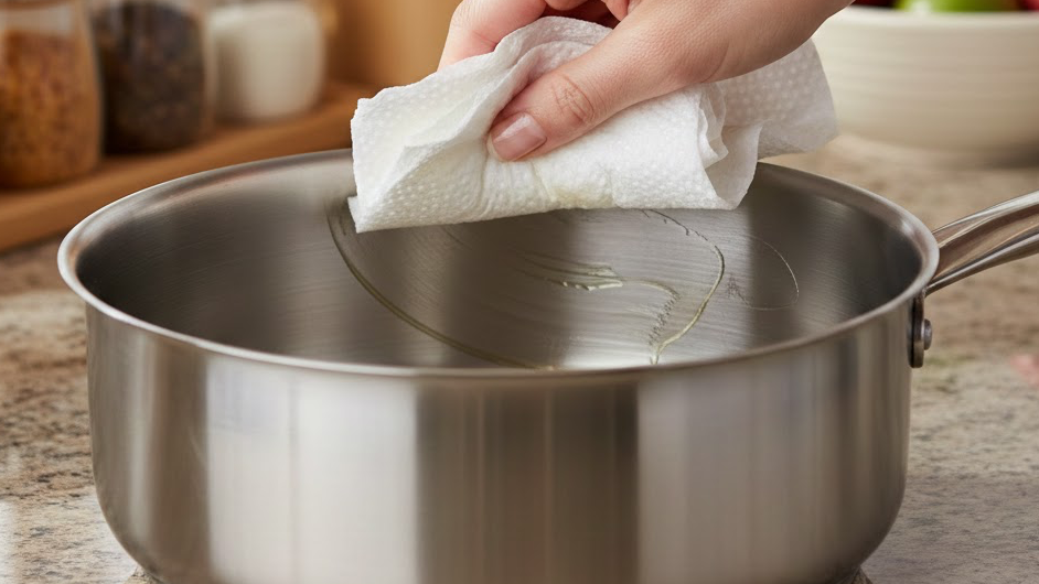 식용유료 냄비 닦는 사진