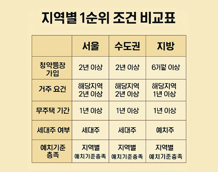 지역별 1순위 조건 비교표 이미지