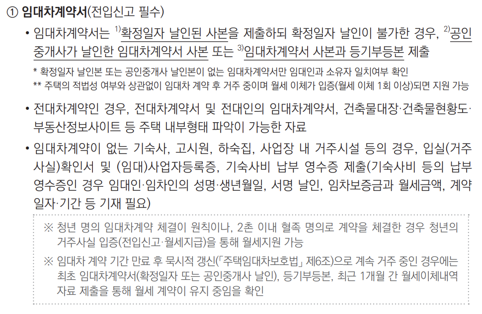 청년월세지원 필요서류